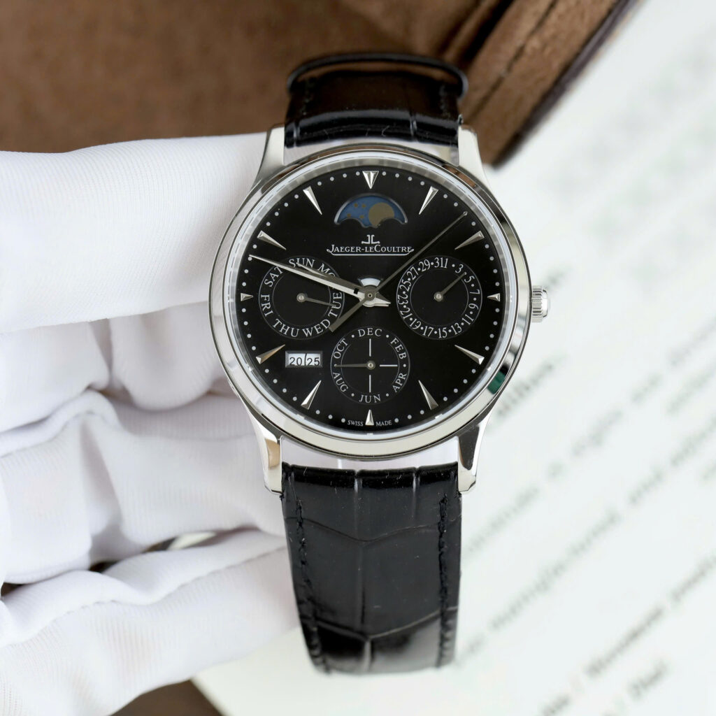 Đồng hồ Jaeger LeCoultre Master Ultrathin Perpetual Calendar Replica 11 mặt đen dây da xưởng VR 39mm (2)