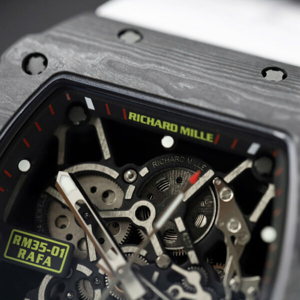 Đồng hồ Richard Mille RM35-01 Rep 11 vỏ carbon NTPT dây cao su trắng nhà máy ZF 49,9x43mm (2)