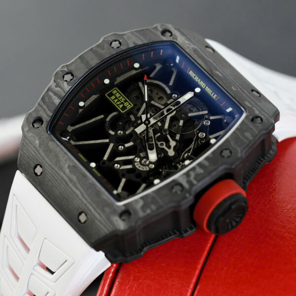 Đồng hồ Richard Mille RM35-01 Rep 11 vỏ carbon NTPT dây cao su trắng nhà máy ZF 49,9x43mm (2)