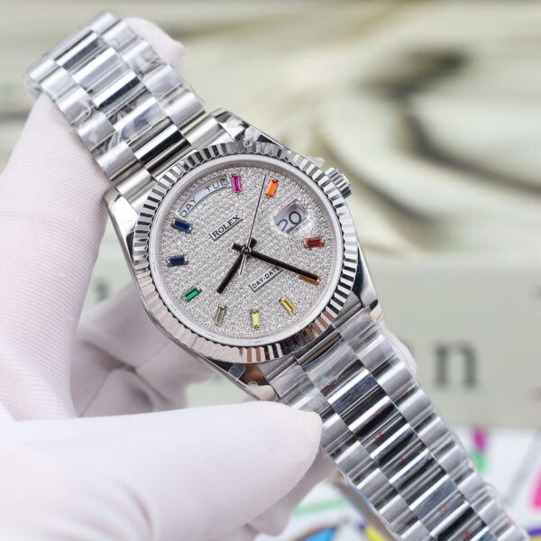 Đồng Hồ Rolex Day-Date Rep 11 mặt số đính full kim cương moissanite nhà máy GM 40mm (2)