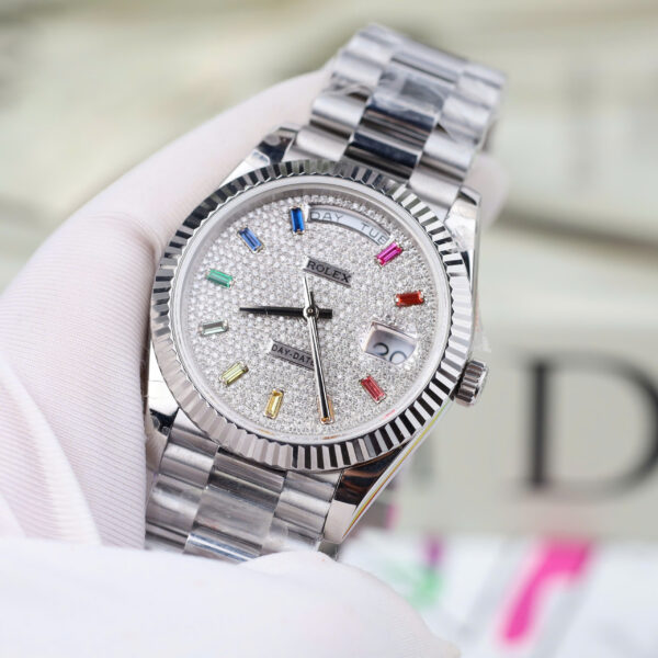 Đồng Hồ Rolex Day-Date Rep 11 mặt số đính full kim cương moissanite nhà máy GM 40mm (2)