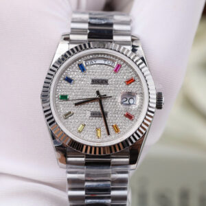 Đồng Hồ Rolex Day-Date Rep 11 mặt số đính full kim cương moissanite nhà máy GM 40mm (2)