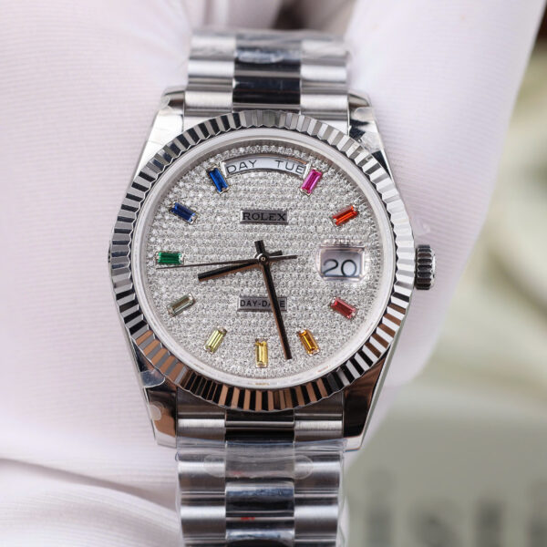 Đồng Hồ Rolex Day-Date Rep 11 mặt số đính full kim cương moissanite nhà máy GM 40mm (2)