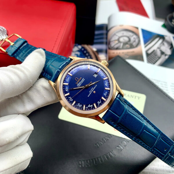 Đồng hồ Omega Globemaster Annual Calendar nam dây da blue fake cao cấp 40mm