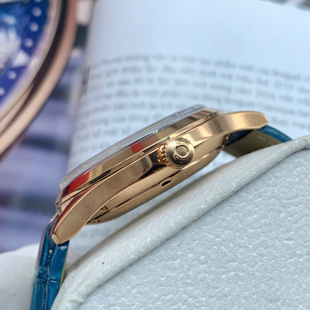 Đồng hồ Omega Globemaster Annual Calendar nam dây da blue fake cao cấp 40mm
