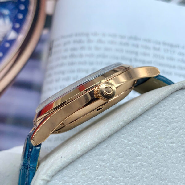 Đồng hồ Omega Globemaster Annual Calendar nam dây da blue fake cao cấp 40mm