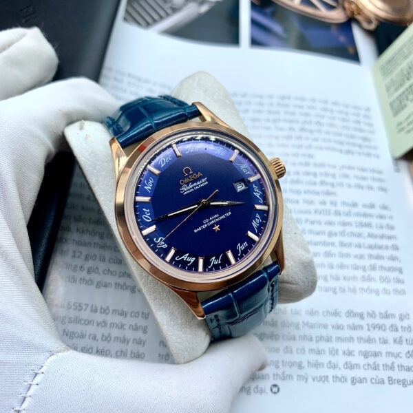 Đồng hồ Omega Globemaster Annual Calendar nam dây da blue fake cao cấp 40mm