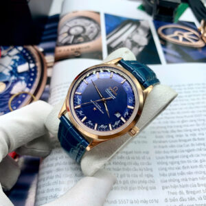 Đồng hồ Omega Globemaster Annual Calendar nam dây da blue fake cao cấp 40mm