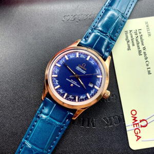 Đồng hồ Omega Globemaster Annual Calendar nam dây da blue fake cao cấp 40mm