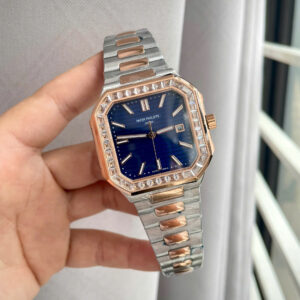 Đồng hồ Patek philippe 5821 nam demi mặt xanh đính đá baguette fake cao cấp 45mm