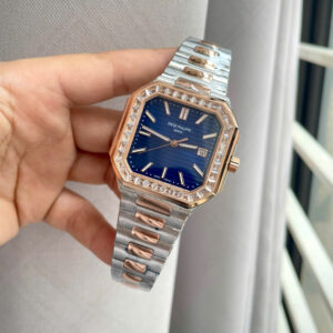 Đồng hồ Patek philippe 5821 nam demi mặt xanh đính đá baguette fake cao cấp 45mm
