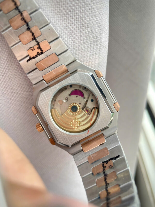 Đồng hồ Patek philippe 5821 nam demi mặt xanh đính đá baguette fake cao cấp 45mm