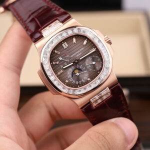 Đồng hồ nam Rep 11 Patek Philippe Nautilus 5724R bọc vàng thật + đính kim cương moissanite nhà máy GR 40mm (2)