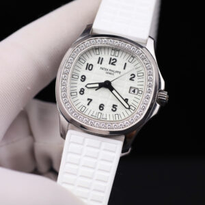 Đồng hồ nữ Patek Philippe Aquanaut 5067 Rep 11 màu trắng viền đính kim cương moissanite 35 (2)