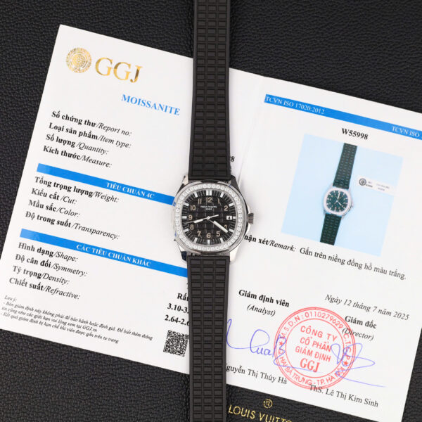 Đồng hồ nữ Patek Philippe Aquanaut 5067 Replica 11 màu đen viền đính kim cương moissanite 35 (2)