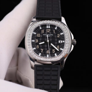 Đồng hồ nữ Patek Philippe Aquanaut 5067 Replica 11 màu đen viền đính kim cương moissanite 35 (2)
