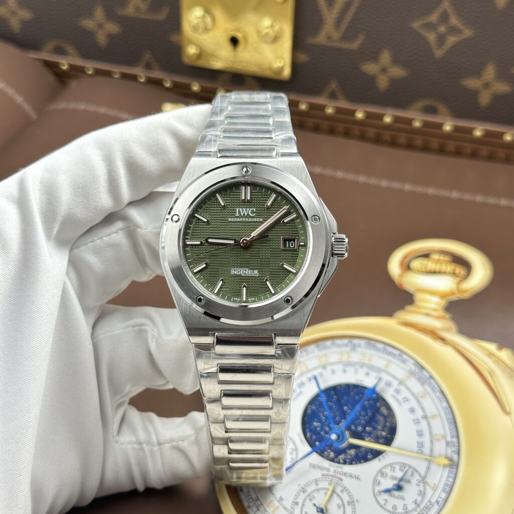 Đồng hồ IWC Ingenieur chế tác mặt xanh lá cây dây kim loại xưởng GH 40mm (9)