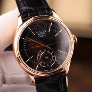 Đồng hồ Rolex Cellini Dual Time 50525 mặt đen chế tác vỏ bọc vàng thật 18K 39mm (2)