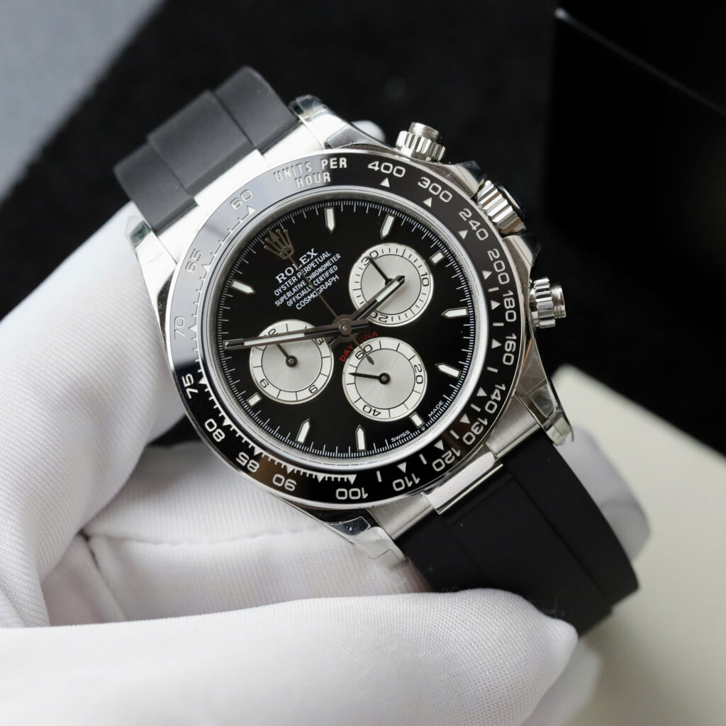 Đồng hồ Rolex Daytona Fake 11 mặt đen máy cơ Thụy Sỹ dây cao su 40mm (6)