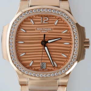 Đồng hồ nữ Patek Philippe Nautilus 7118 Replica 11 mạ vàng hồng viền đính đá nhà máy GR 35 (2)