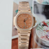 Đồng hồ nữ Patek Philippe Nautilus 7118 Replica 11 mạ vàng hồng viền đính đá nhà máy GR 35 (2)