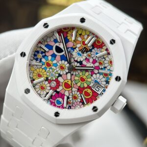 Đồng hồ Audemars Piguet 15500 Rep 11 mặt hoa hướng dương vỏ gốm trắng xưởng APS 41mm (2)