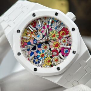 Đồng hồ Audemars Piguet 15500 Rep 11 mặt hoa hướng dương vỏ gốm trắng xưởng APS 41mm (2)