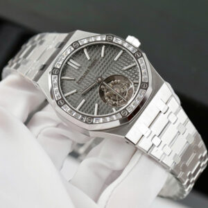 Đồng hồ Audemars Piguet Rep 11 Royal Oak Selfwinding Flying Tourbillon 26730BC mặt xám viền đính đá baguette 41mm (2)