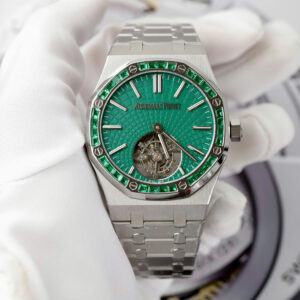 Đồng hồ Audemars Piguet Replica 11 Royal Oak Selfwinding Flying Tourbillon 26730BC mặt xanh lá viền đính đá baguette 41mm (2)