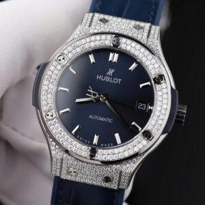 Đồng hồ Hublot Classic Fusion Rep cao cấp màu xanh dương đính moissanite HongKong 38mm (2)