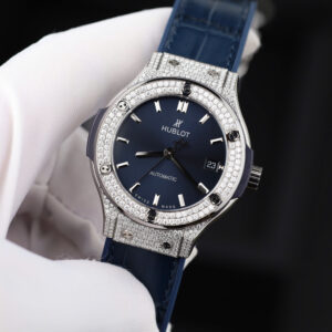 Đồng hồ Hublot Classic Fusion Rep cao cấp màu xanh dương đính moissanite HongKong 38mm (2)
