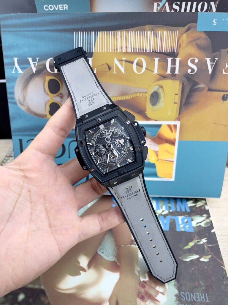 Đồng hồ Hublot Spirit Big Bang nam vỏ đen dây xám lông chuột máy cơ nhật giá rẻ 44mm