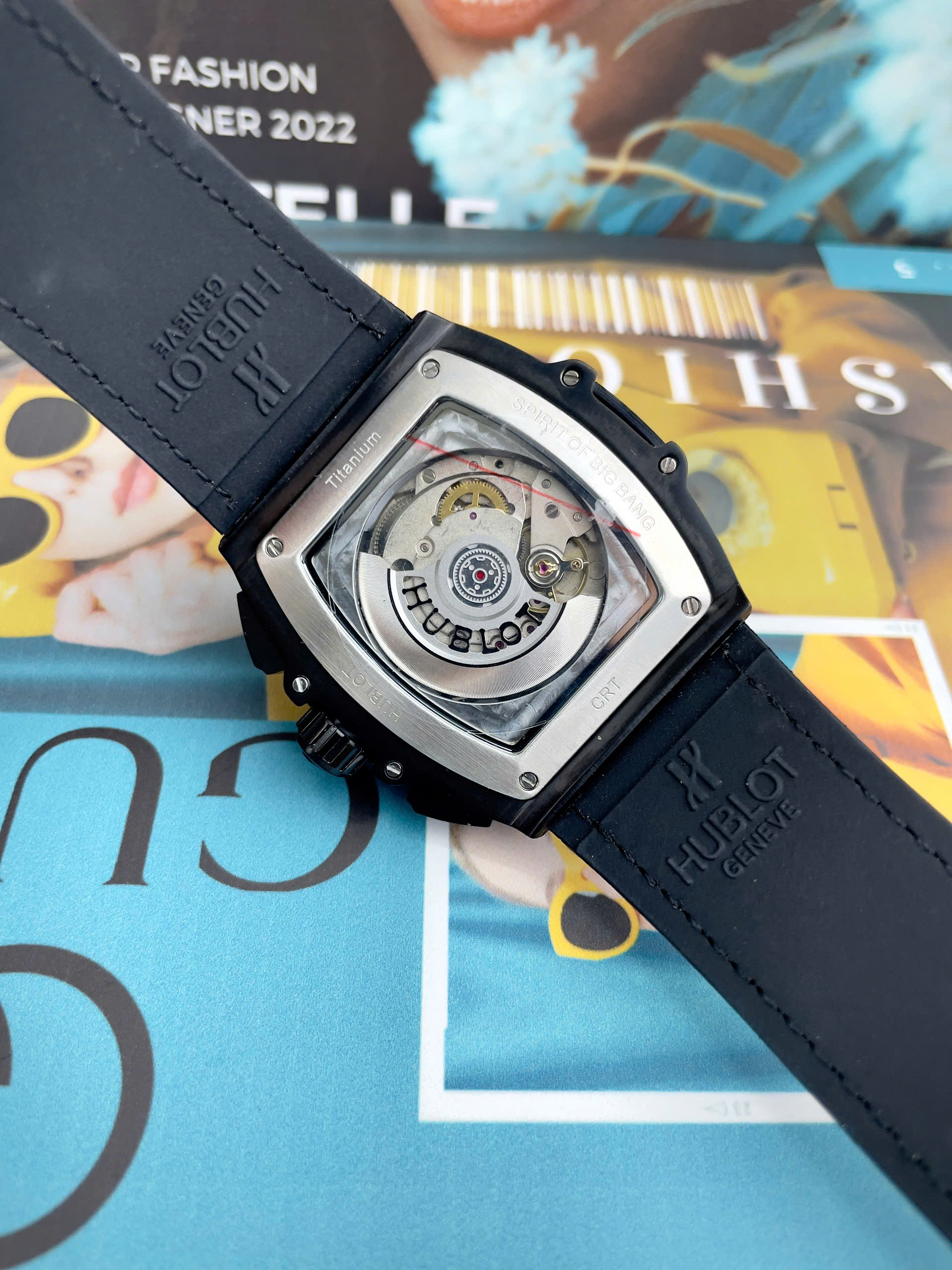 Đồng hồ Hublot Spirit Big Bang nam vỏ đen dây xám lông chuột máy cơ nhật giá rẻ 44mm (10)