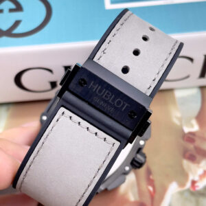 Đồng hồ Hublot Spirit Big Bang nam vỏ đen dây xám lông chuột máy cơ nhật giá rẻ 44mm