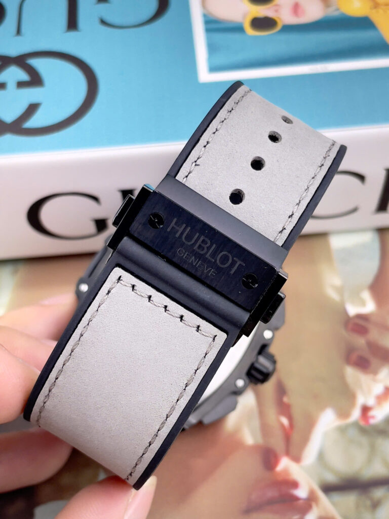 Đồng hồ Hublot Spirit Big Bang nam vỏ đen dây xám lông chuột máy cơ nhật giá rẻ 44mm