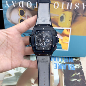 Đồng hồ Hublot Spirit Big Bang nam vỏ đen dây xám lông chuột máy cơ nhật giá rẻ 44mm