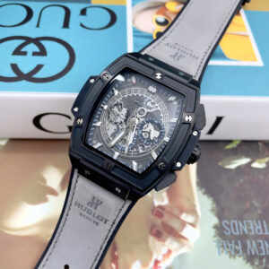 Đồng hồ Hublot Spirit Big Bang nam vỏ đen dây xám lông chuột máy cơ nhật giá rẻ 44mm