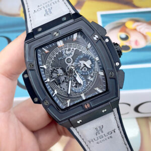 Đồng hồ Hublot Spirit Big Bang nam vỏ đen dây xám lông chuột máy cơ nhật giá rẻ 44mm