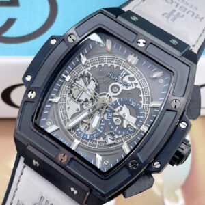 Đồng hồ Hublot Spirit Big Bang nam vỏ đen dây xám lông chuột máy cơ nhật giá rẻ 44mm