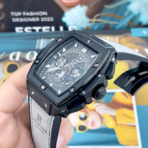 Đồng hồ Hublot Spirit Big Bang nam vỏ đen dây xám lông chuột máy cơ nhật giá rẻ 44mm
