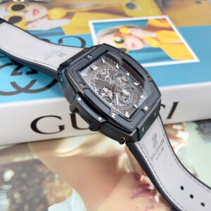 Đồng hồ Hublot Spirit Big Bang nam vỏ đen dây xám lông chuột máy cơ nhật giá rẻ 44mm