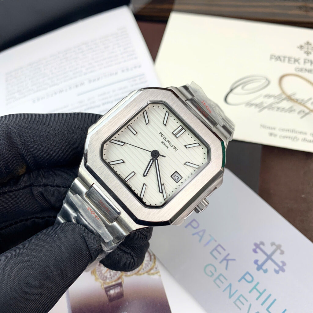 Đồng hồ Patek Philippe Cubitus nam mặt trắng máy cơ nhật giá rẻ fake 11 45mm