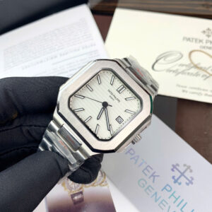 Đồng hồ Patek Philippe Cubitus nam mặt trắng máy cơ nhật giá rẻ fake 11 45mm