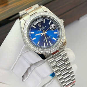 Đồng hồ Rolex Day-Date nam đính đá mặt xanh blue máy cơ nhật giá rẻ 40mm