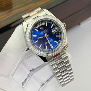 Đồng hồ Rolex Day-Date nam đính đá mặt xanh blue máy cơ nhật giá rẻ 40mm