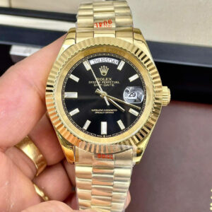Đồng hồ Rolex Day-Date nam vàng gold cọc số đá mặt đen fake cao cấp 40mm