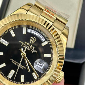 Đồng hồ Rolex Day-Date nam vàng gold cọc số đá mặt đen fake cao cấp 40mm