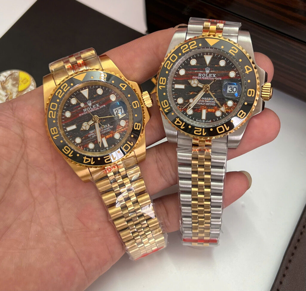 Đồng hồ Rolex GMT-Master II Nam vàng gold mặt đá mắt hổ fake cao cấp 40mm