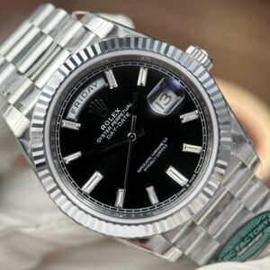 Đồng hồ Rolex Replica cao cấp Day-Date mặt đen nặng 212 gram bộ máy calibre 3255 xưởng RC 40mm