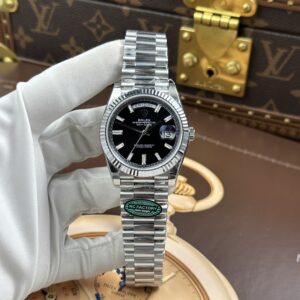 Đồng hồ Rolex Replica cao cấp Day-Date mặt đen nặng 212 gram bộ máy calibre 3255 xưởng RC 40mm